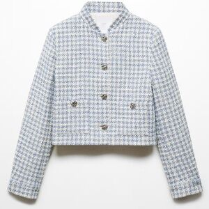 Blue and White Tweed Jacket with Metal Buttons
